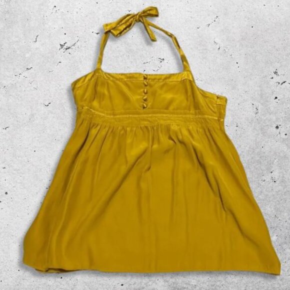 J. Crew Eliza Halter Peasant Top Button Down Front 100% Sllk Mustard Yellow W 2 - Picture 1 of 12